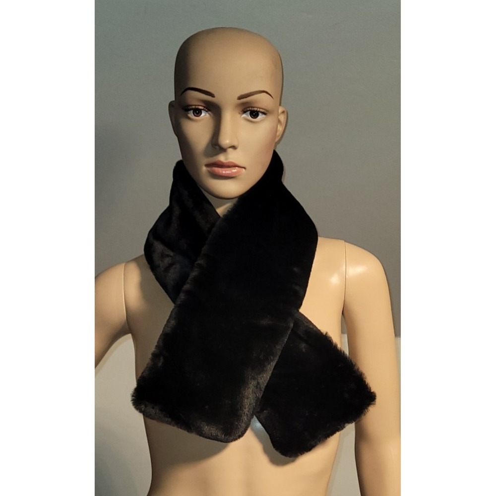 Mantles Knit & Fur Infinity Scarf‎ Black  Warm Faux Fur